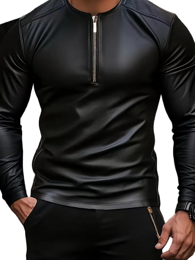 Heavyweight Faux Leather Quarter Zip